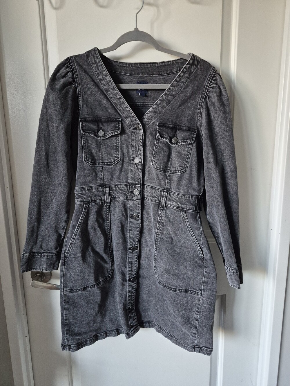 GAP Black Washed Denim Utility Jacket Dress Size 12